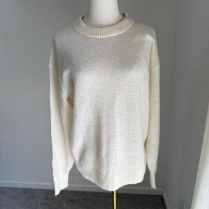 Quince Baby Alpaca Diamond Knit Pointelle Crewneck Sweater Cream Medium Minimal